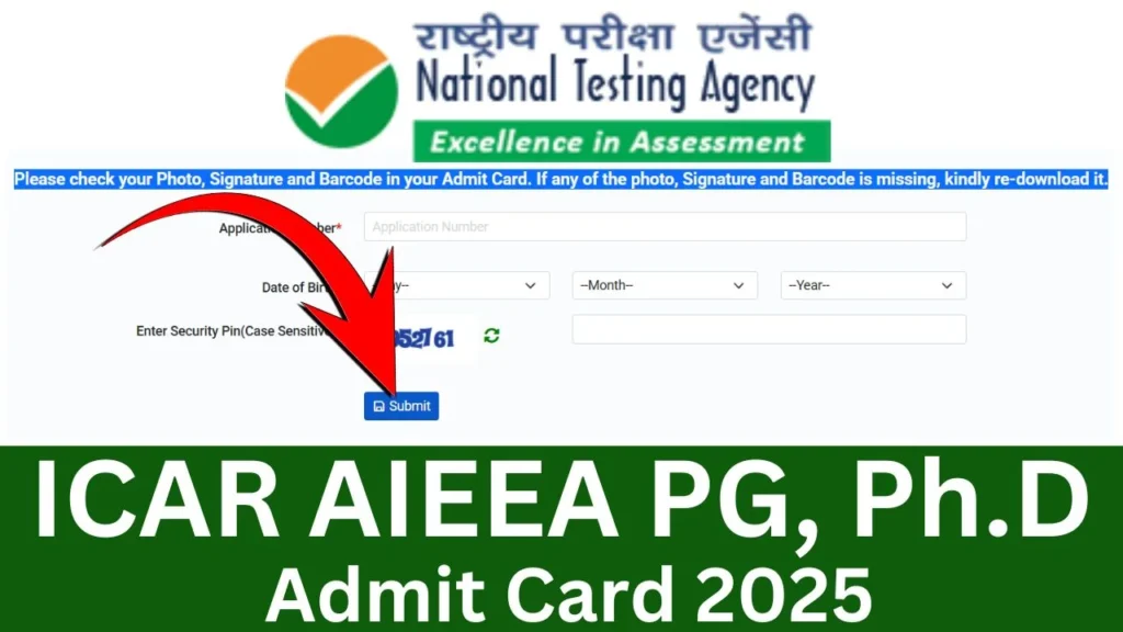 ICAR AIEEA PG, Ph.D Admit Card 2025 {OUT} Exam Date, Exam City Slip Download