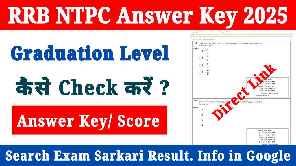 RRB NTPC Answer Key/ Rank/ Score Card 2025-Out